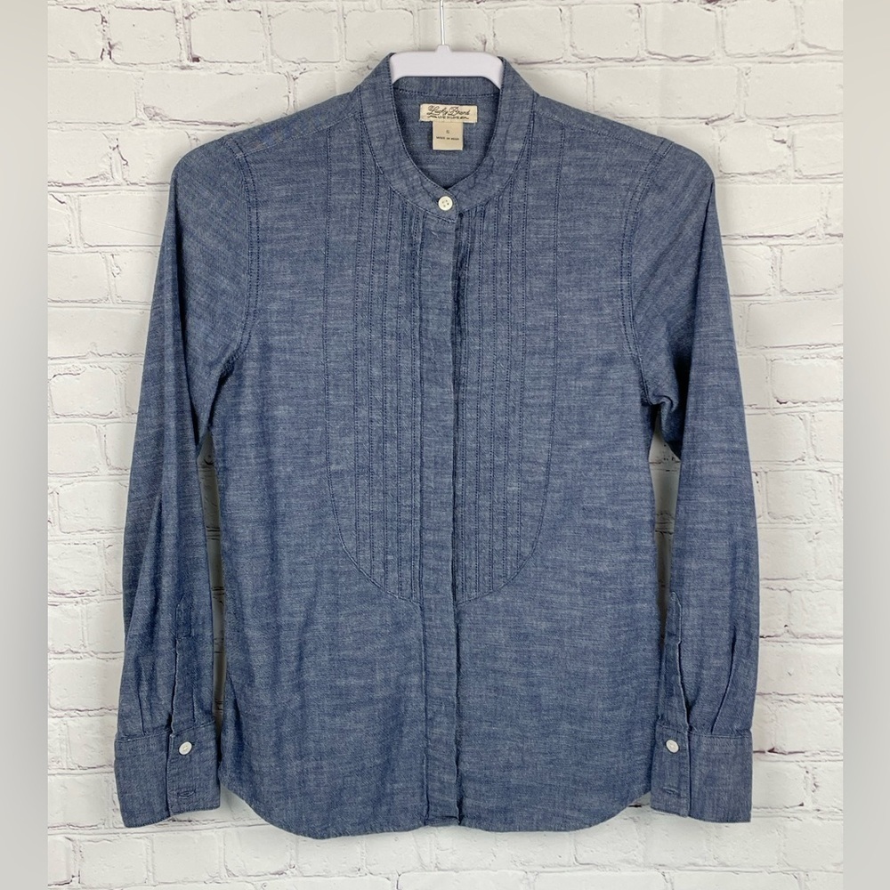 LUCKY BRAND Women’s Button Up Chambray Shirt Tuxedo Yoke Long Sleeve Small